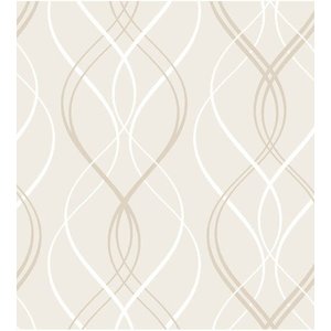 Papel de Parede Moderno Linhas Onduladas em Tons de Bege e Branco