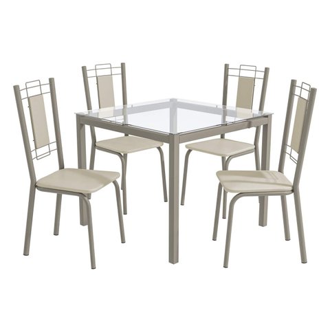Conjunto de Mesa Completo com 4 Cadeiras Estofadas Cmc965nk Kappesberg Crome