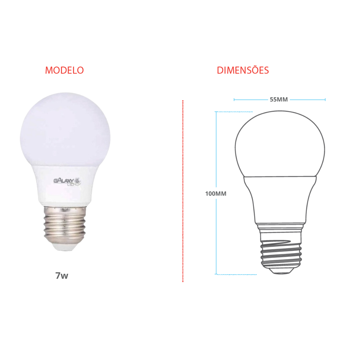 Kit 05 Lampada Bulbo Galaxy 3000k E27 7w - 4