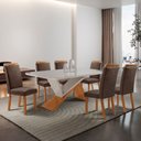 Ver imagem 2 de Mesa de Jantar Yasmin 180cm Tampo MDF Vidro Canto Copo com 6 Cadeiras Aline Moderna Mobília