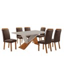 Ver imagem 1 de Mesa de Jantar Yasmin 180cm Tampo MDF Vidro Canto Copo com 6 Cadeiras Aline Moderna Mobília