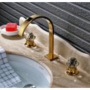 Ver imagem 4 de Torneira Lavabo Banheiro Duplo Comando Dourada Com Pedra