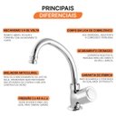 Ver imagem 3 de Torneira Cozinha Bancada Domus 1/4 de Volta 25959 Meber - Cromado