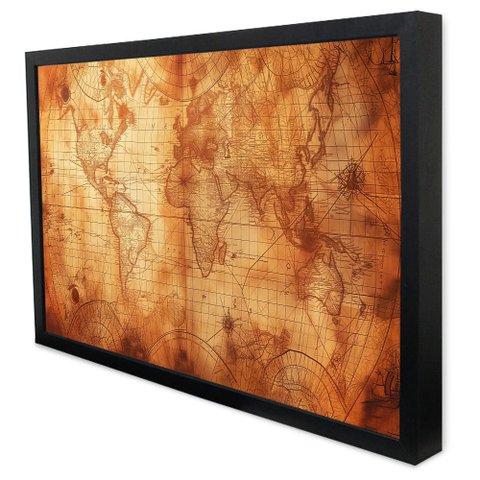 Quadro Decorativo Mapa Marítimo em Moldura Caixa Tacolado Moldura Caixa 3cm Preta sem Vidro 60 X 90c