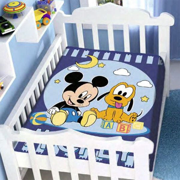 Cobertor Bebê Jolitex Raschel Mickey e Pluto Feliz Azul - 2