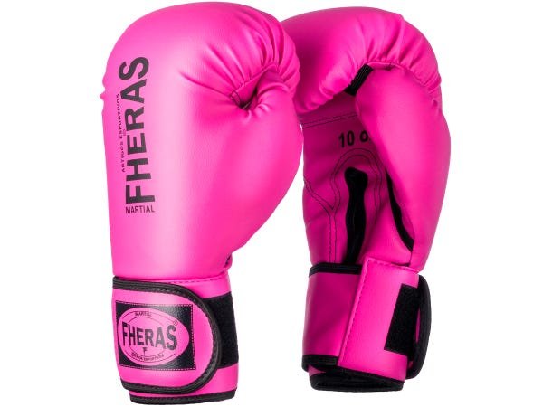 Kit Muay Thai Luva 08oz Bandagem Caneleira Bucal Fheras Rosa - 3