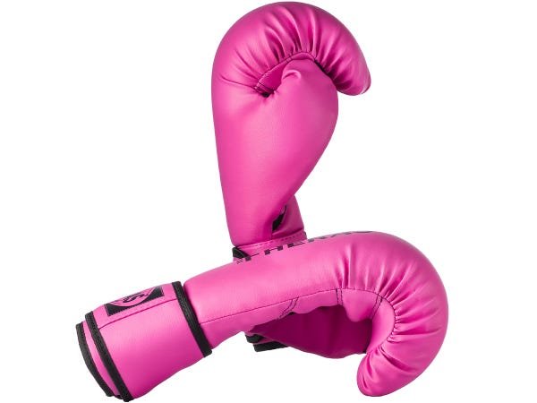 Kit Muay Thai Luva 08oz Bandagem Caneleira Bucal Fheras Rosa - 4