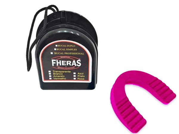 Kit Muay Thai Luva 08oz Bandagem Caneleira Bucal Fheras Rosa - 7