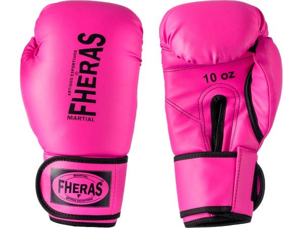 Kit Muay Thai Luva 08oz Bandagem Caneleira Bucal Fheras Rosa - 2