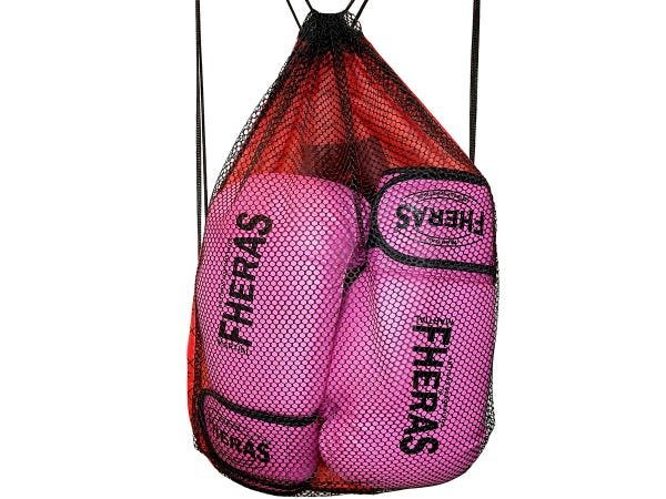 Kit Muay Thai Luva 08oz Bandagem Caneleira Bucal Fheras Rosa - 8