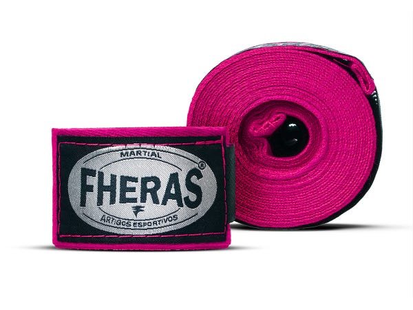 Kit Muay Thai Luva 08oz Bandagem Caneleira Bucal Fheras Rosa - 6