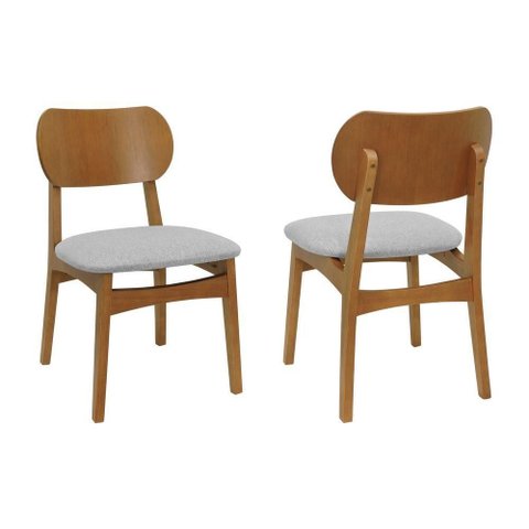 Kit 2 Cadeiras Toscana Madeira Maciça Assento Estofado Linho Cinza Mescla Amêndoa Decorise