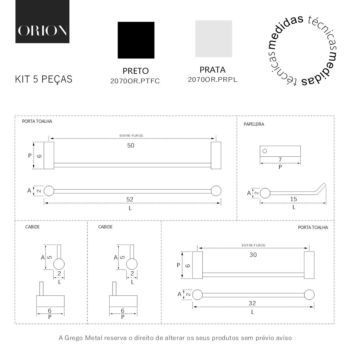 Kit de Acessórios para Banheiro Orion 5 Peças Suporte Preto 2070or - 4