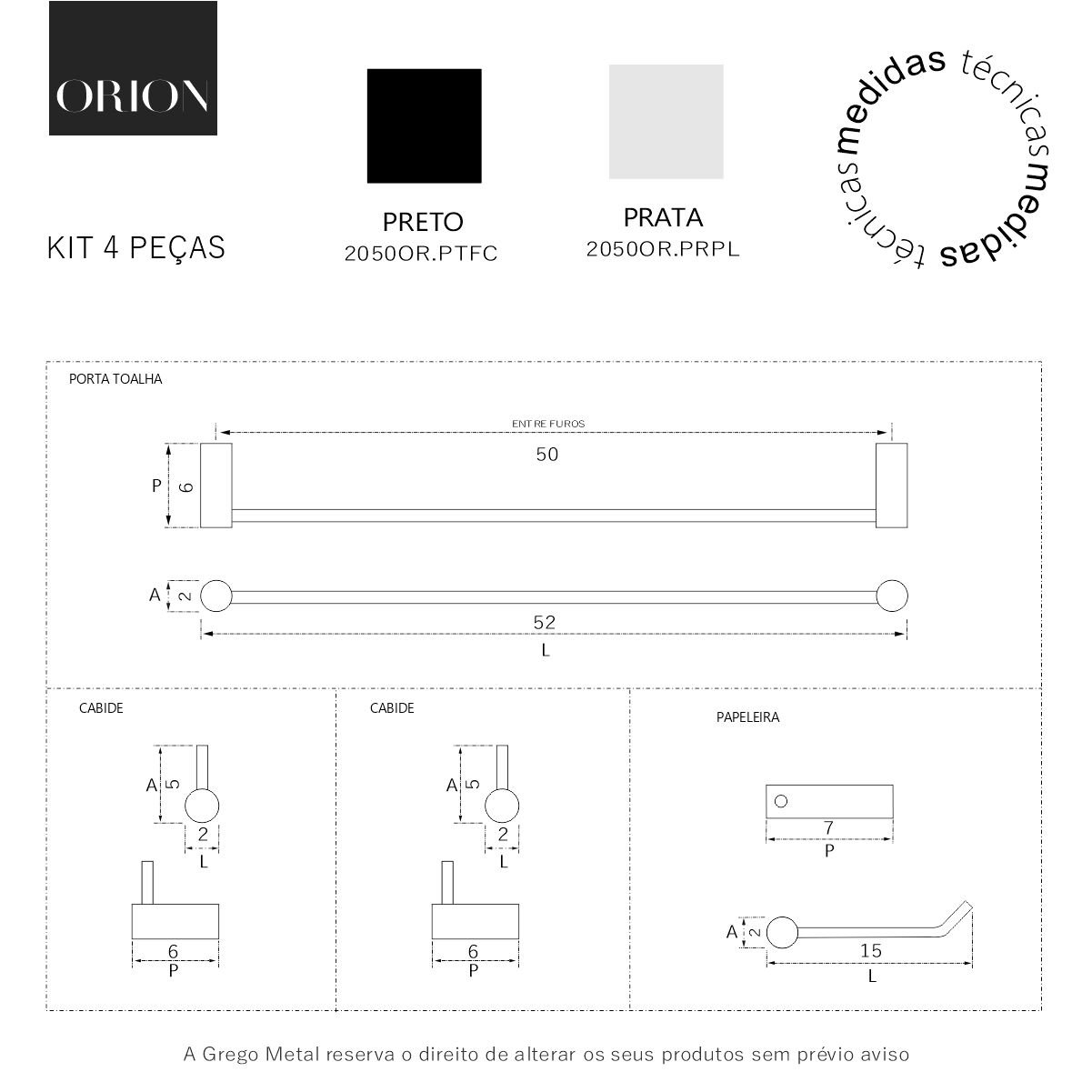 Kit de Acessórios para Banheiro Orion 4 Peças Suporte Preto 2050or - 4