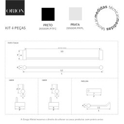 Kit de Acessórios para Banheiro Orion 4 Peças Suporte Preto 2050or.ptfc - 4