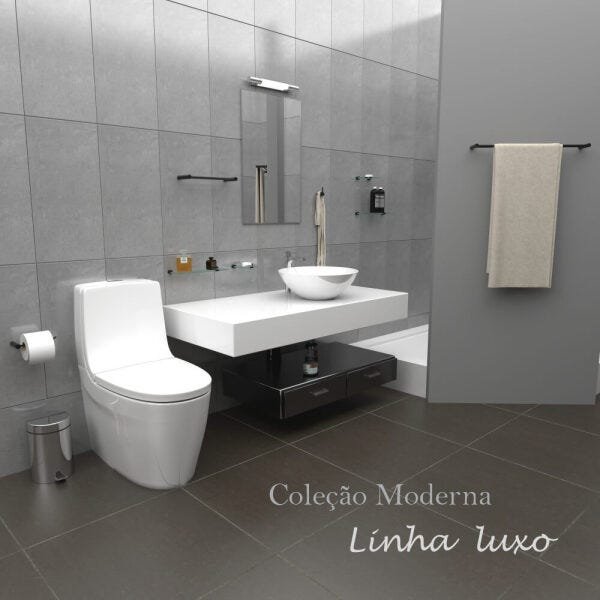 Kit 4 Peça Acessórios Para Banheiro Duplo Redondo Preto Luxo - 6