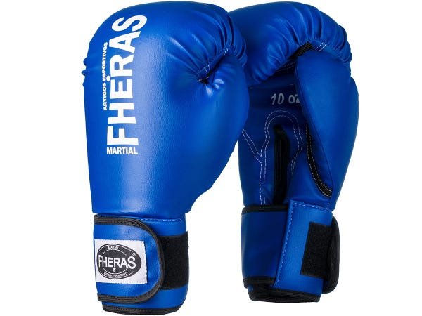 Kit Muay Thai Luva Bandagem Caneleira Bucal Azul 16Oz Fheras - 3