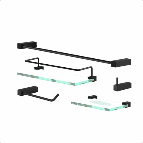Kit de Acessórios para Banheiro Troia Preto Acetinado 5 Peças 2100tr