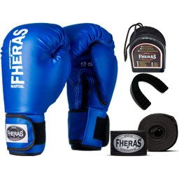 Kit Luva de Boxe Muay Thai MMA Bandagem Bucal 10oz Azul - 1