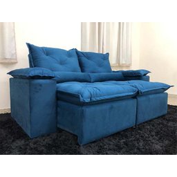 Sofá 3 Lugares Retrátil e Reclinável 2,00 Metros Alpoim Estofados Azul 206 Athenas - 1