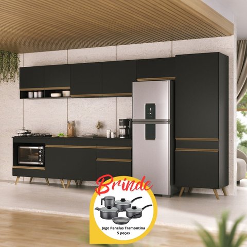 Cozinha Completa c/Balcão para Cooktop Veneza MP2277 Multimóveis + Brinde Jogo de Panelas Tramontina