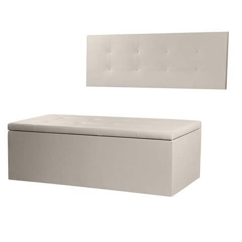 Kit Cabeceira Painel e Calçadeira Baú Casal 1,40m Berlim Material Sintético Bege Sky Mobile
