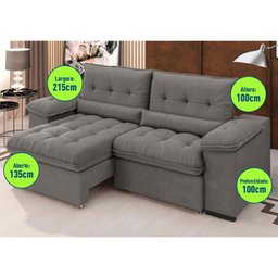 Sofá Alion 2,15m Retrátil/reclinável Suede Cinza - Xflex Sofás - 2