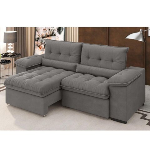 Sofá Alion 2,15m Retrátil e Reclinável Suede Cinza - X-Flex Sofás