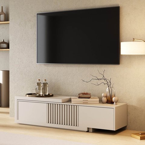 Rack Extensível para TV até 50 Polegadas 195cm Portas Ripadas Aruá CabeCasa MadeiraOriginals