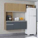 Ver imagem 3 de Armário de Cozinha Mel Suspensa Compacta com Balcão 180cm MDF Damasco Ripado Poquema Móveis