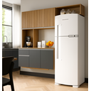 Ver imagem 2 de Armário de Cozinha Mel Suspensa Compacta com Balcão 180cm MDF Damasco Ripado Poquema Móveis