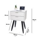 Ver imagem 2 de Mesa de Cabeceira Retrô 40cm Branco 2 Gavetas Pés Palito Madeira Maciça Marrom - Enviamos Montado