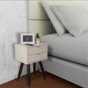 Ver imagem 5 de Mesa de Cabeceira Retrô 40cm Branco 2 Gavetas Pés Palito Madeira Maciça Marrom - Enviamos Montado