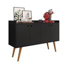 Ver imagem 1 de Aparador Buffet Dallas 4 Portas Decoração Cantinho Café Pés Palito Retrô Preto - Rpm