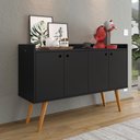 Ver imagem 3 de Aparador Buffet Dallas 4 Portas Decoração Cantinho Café Pés Palito Retrô Preto - Rpm