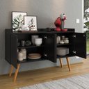 Ver imagem 2 de Aparador Buffet Dallas 4 Portas Decoração Cantinho Café Pés Palito Retrô Preto - Rpm