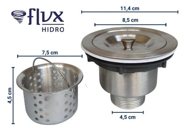 Válvula Higiênica Flvx Hidro 4.1/2" com Cesto Removível Inox - 4