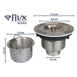 Válvula Higiênica Flvx Hidro 4.1/2" com Cesto Removível Inox - 4