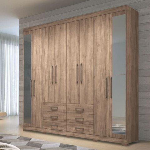 Guarda-Roupa Casal 8 Portas 6 Gavetas com Espelho Atacama Havana Master Santos Andirá