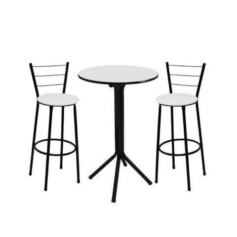 Jogo de Mesa Bistrô Preto Tampo Branco com 2 Banquetas Preta Alta Assento Branco - Fortmix