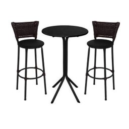 Jogo de Mesa Bistrô Preto com 2 Banquetas Preta com Junco e Assento Preto - Fortmix - 1