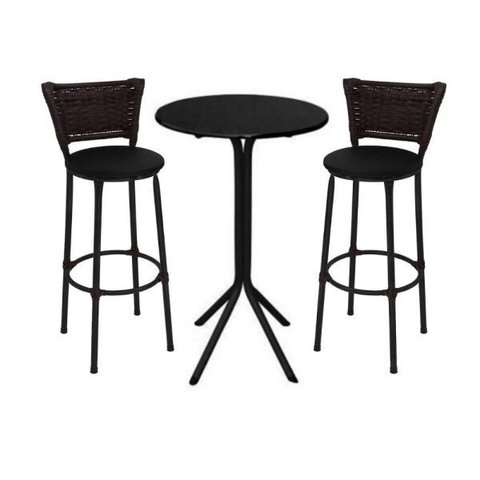 Jogo de Mesa Bistrô Preto com 2 Banquetas Preta com Junco e Assento Preto - Fortmix