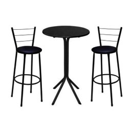 Jogo de Mesa Bistrô Preto com 2 Banquetas Alta Preta e Assento Preto - 1