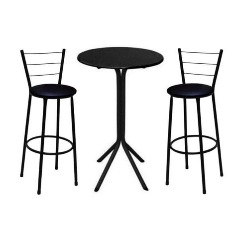 Jogo de Mesa Bistrô Preto com 2 Banquetas Alta Preta e Assento Preto