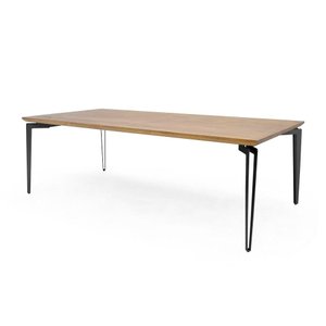 Mesa de Jantar de Madeira e Base de Ferro Preto Califórnia 220cm