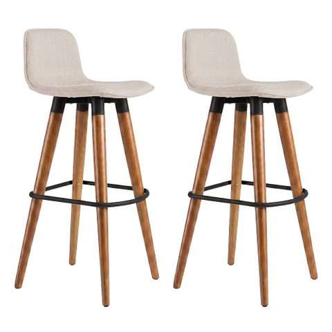 Kit 2 Banquetas Linea Alta Luxo Aço Preto Assento Linho Balcão Gourmet Industrial - Preto/Palha