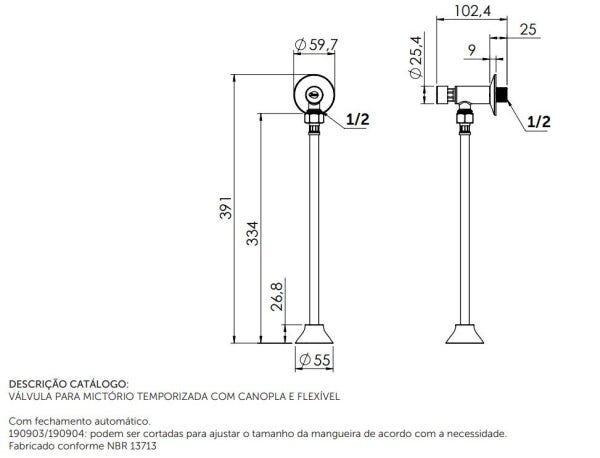 Válvula para Mictório Blukit 330701 Temporizada com Canopla e Flexível Branco - 3