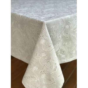 Toalha de Mesa Portuguesa Flores em Jaquard 84% Algodão/16% Linho 170x250cm