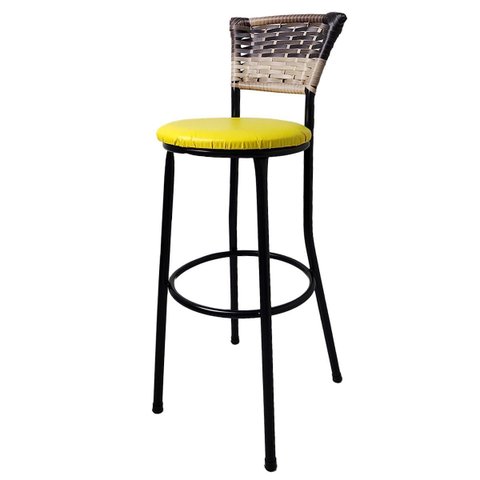 Banqueta Bistrô Aço Junco Sintético Degrade Assento Amarelo 