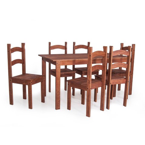 Conjunto Mesa de Jantar 140x70 Rústica com 6 Cadeiras em Madeira Maciça Chocolate - Mb Móveis